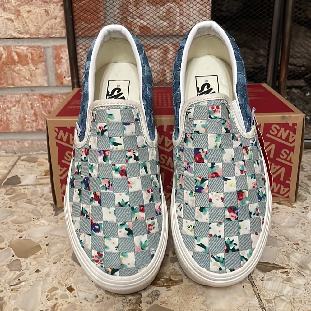 Vans Classic slip on stacked platform Woven Denim Floral - Picture 2 of 10
